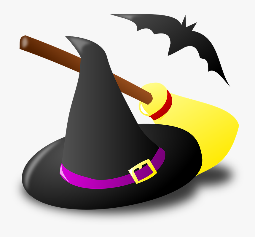 Witch, Witchcraft, Broom, Halloween, Hat, Bat - Witch Hat And Broom Clipart, HD Png Download, Free Download