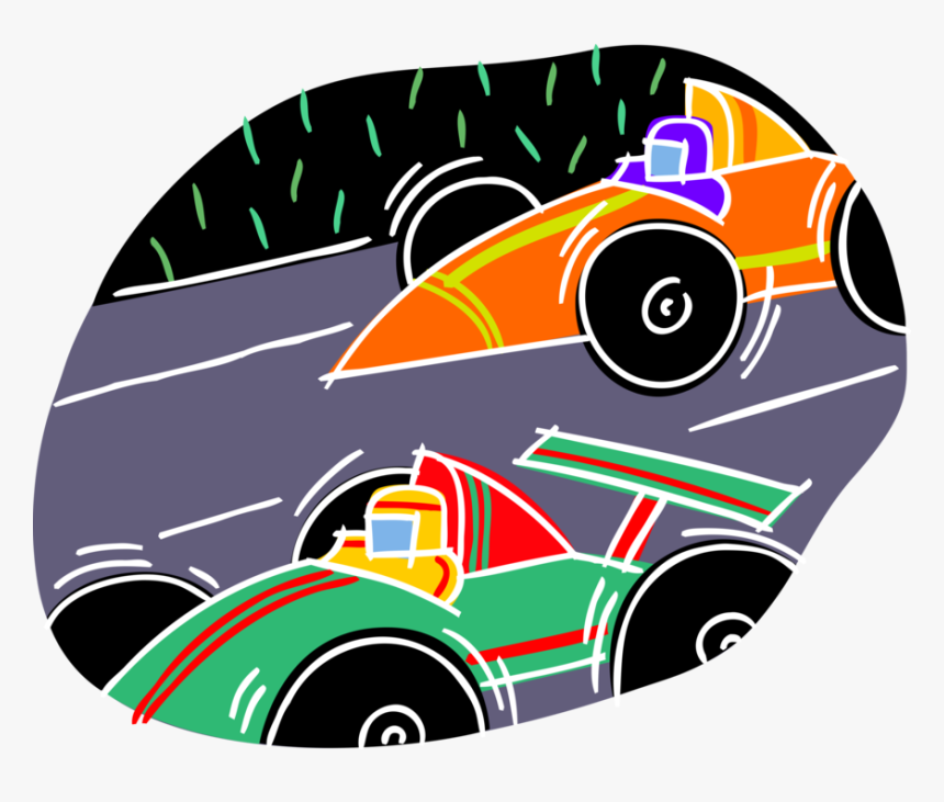 Vector Illustration Of Motor Race Cars And Motorist, HD Png Download, Free Download