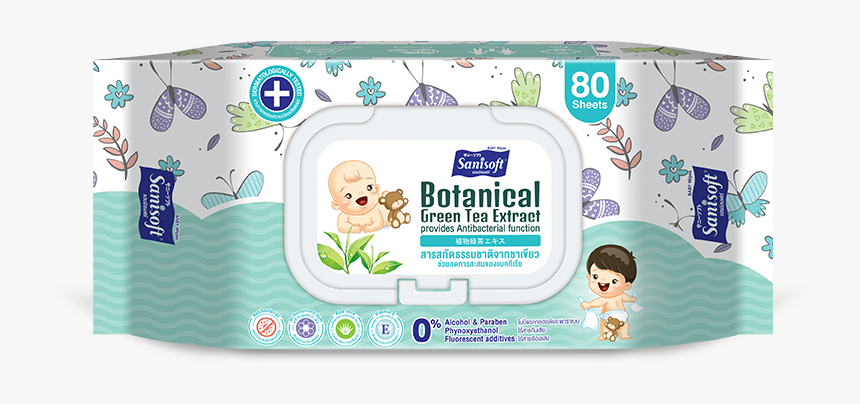 Sanisoft Baby Wipes Botanical Green Tea Extract - Wet Wipe, HD Png Download, Free Download