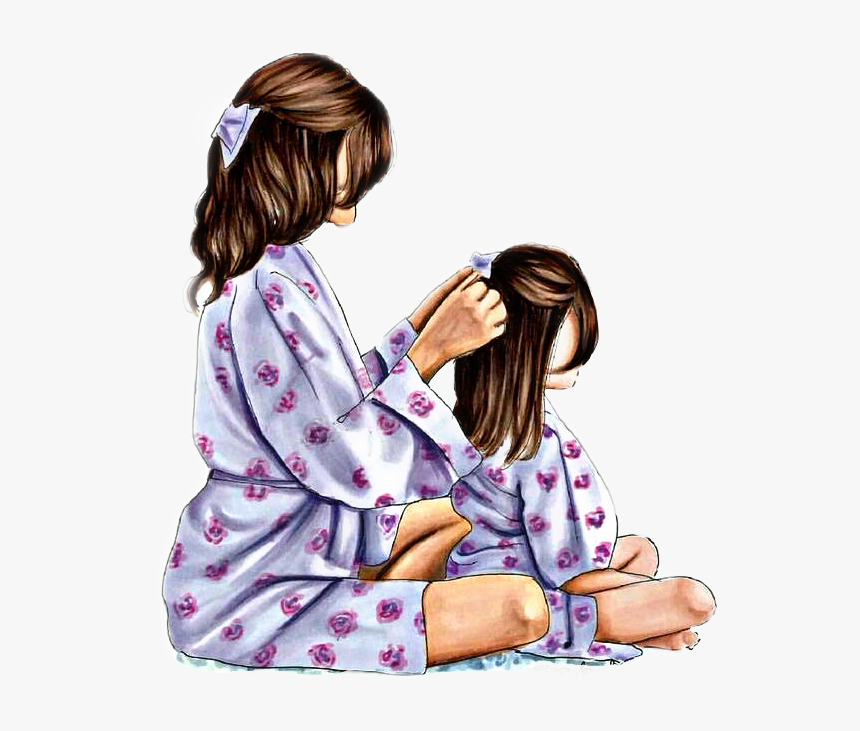 Transparent Mom And Daughter Clipart - Mother And Daughter Drawing, HD Png Download, Free Download