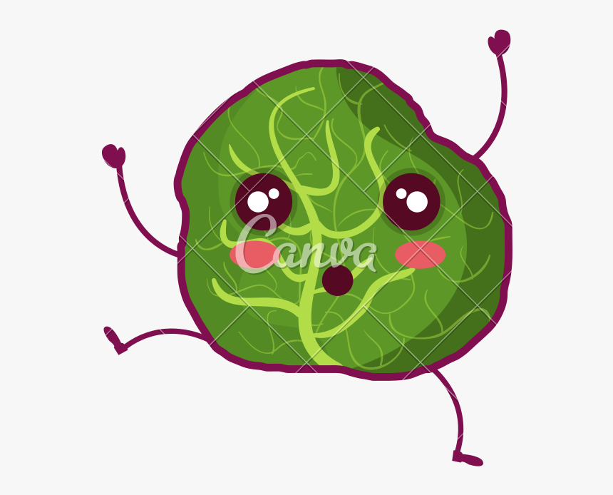 Cute Lettuce Fresh Vegetable Character - Dibujo De Lechuga Kawaii, HD Png Download, Free Download