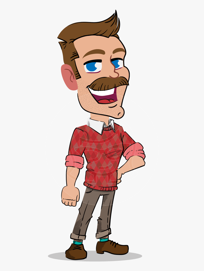 Simple Style Cartoon Of A ​man With Mustache - Cartoon Of A Man, HD Png Download, Free Download