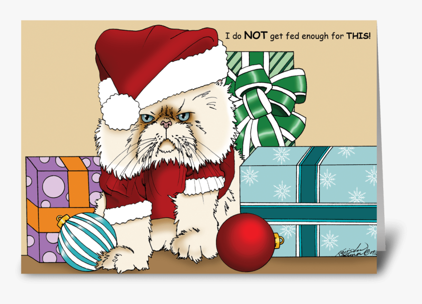 Grumpy Christmas Cat Greeting Card - Art Christmas Cat, HD Png Download, Free Download