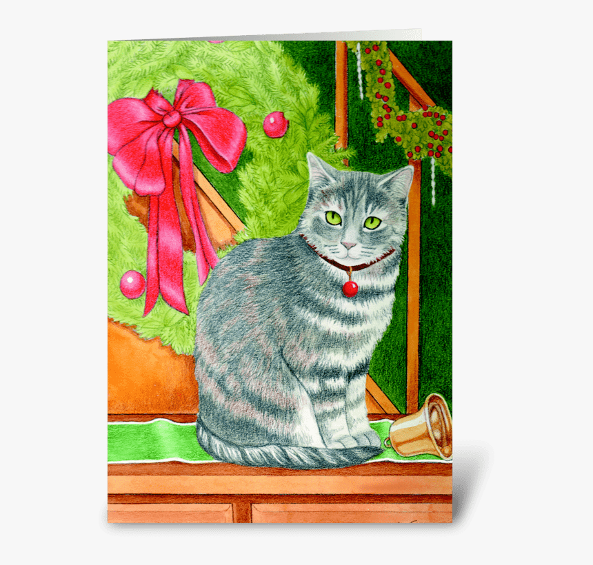 Christmas Cat Greeting Card - Domestic Short-haired Cat, HD Png Download, Free Download