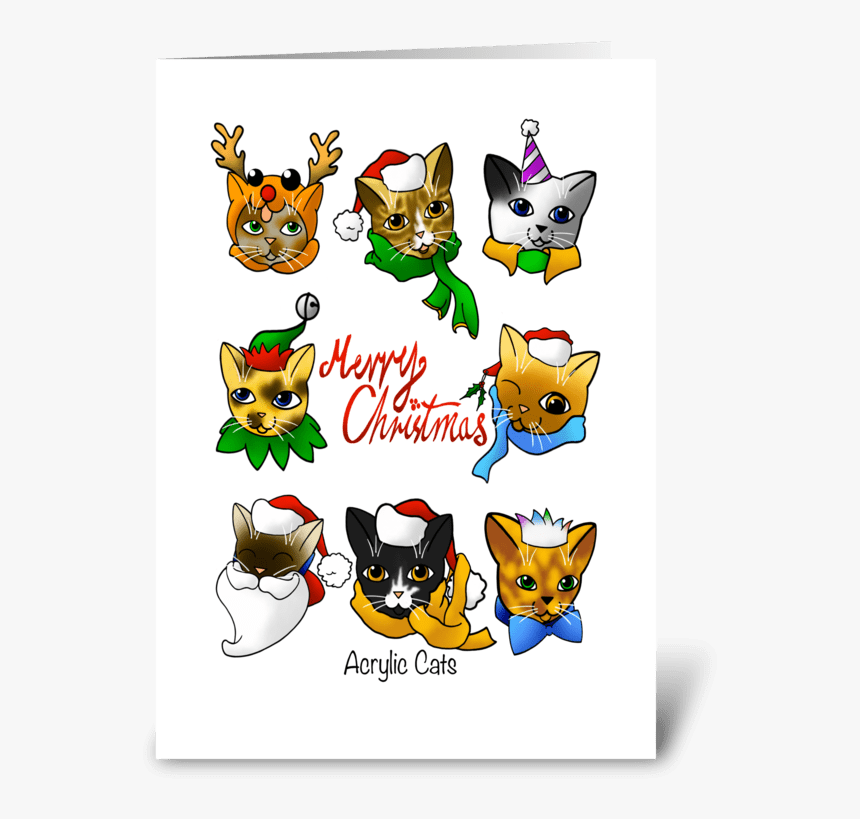 Merry Christmas Cats Greeting Card - Christmas Cats Clip Art, HD Png Download, Free Download