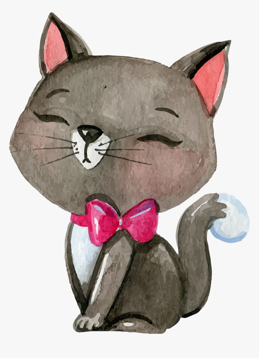 Siamese Cat Kitten Puppy Watercolor Painting Christmas - Cartoon Painting Of Christmas, HD Png Download, Free Download