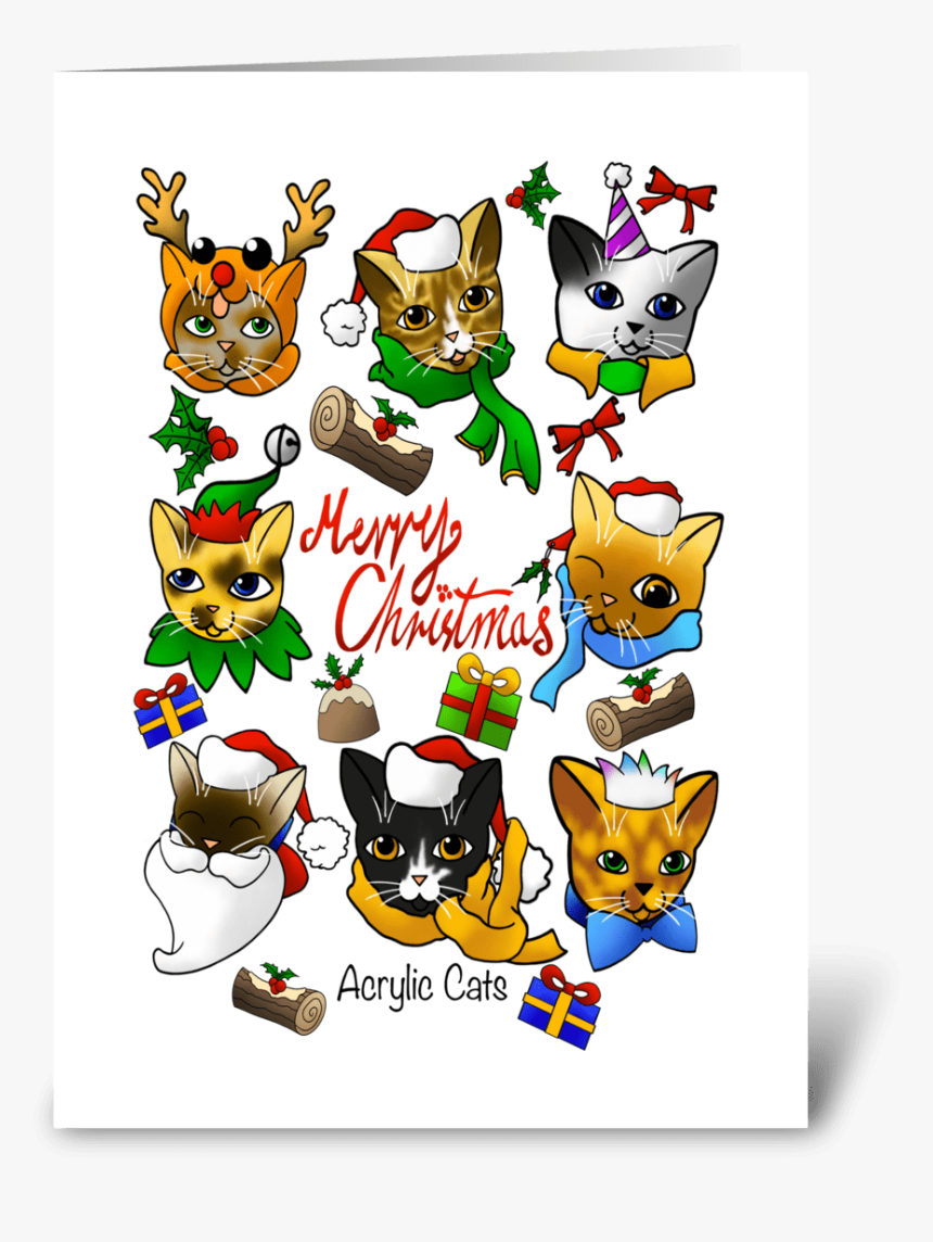 Merry Christmas Cats Greeting Card - Christmas Cats Clip Art, HD Png Download, Free Download