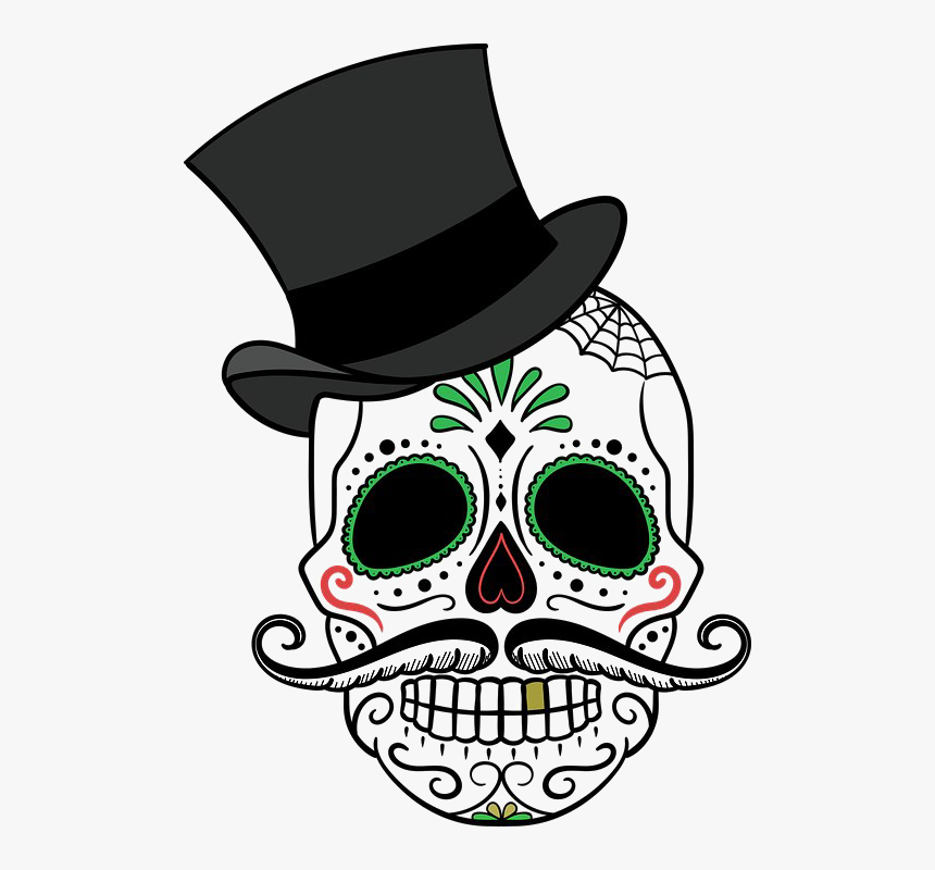 Skull Tattoo Transparent Image - Day Of The Dead Skeleton Head, HD Png Download, Free Download
