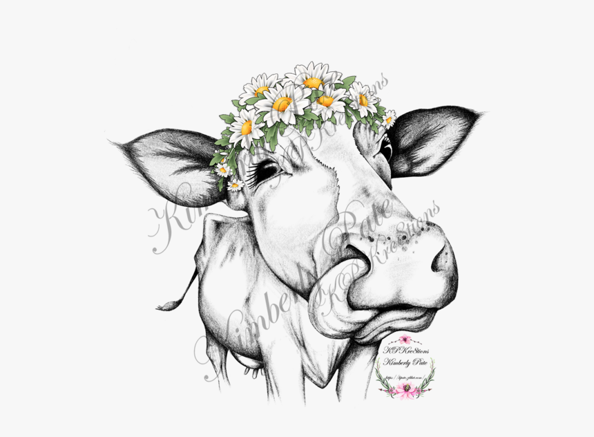 Heifer With Daisy Crown Waterslide ~ Black And White - Girl Cow With Bandana, HD Png Download, Free Download