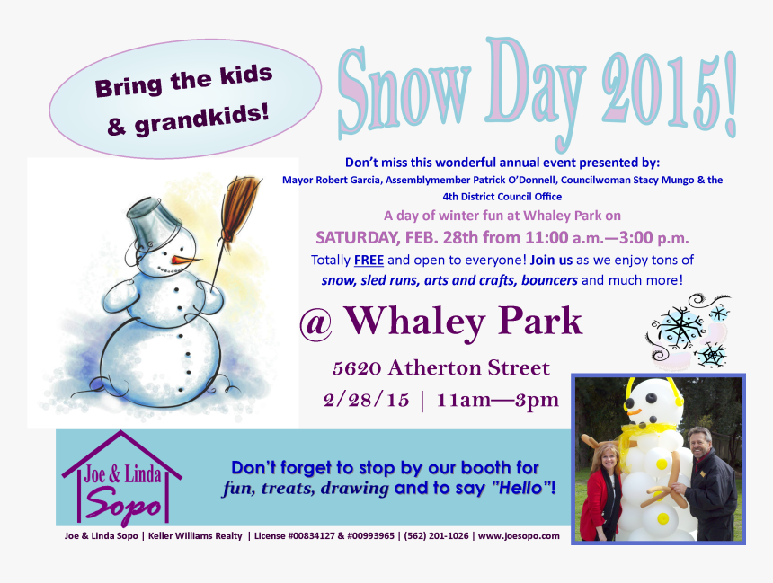 Snow Day 2015 At Whaley Park In Long Beach - Cartoon, HD Png Download, Free Download