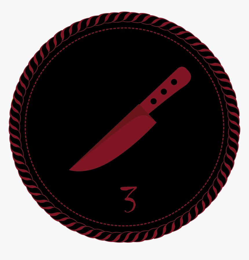 A Black Camp Merit Badge With A Dark Red Kitchen Knife - Circle, HD Png Download, Free Download