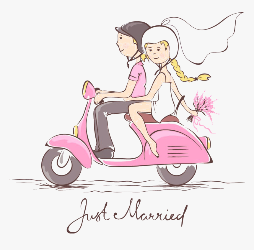 Scooter Wedding Bridegroom Motorcycle Invitation Couple - Bride And Groom On Vespa, HD Png Download, Free Download