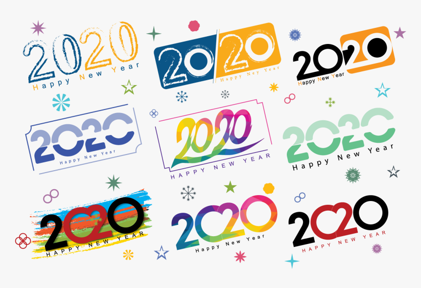 Set Of Happy New Year 2020 Colorful Text Design - Circle, HD Png Download, Free Download