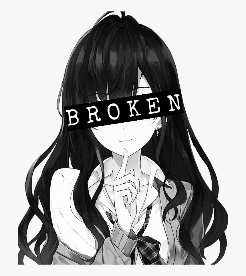Animegirl Blackandwhite Greyscale Broken Depression - Cute Depressed Anime Girl, HD Png Download, Free Download