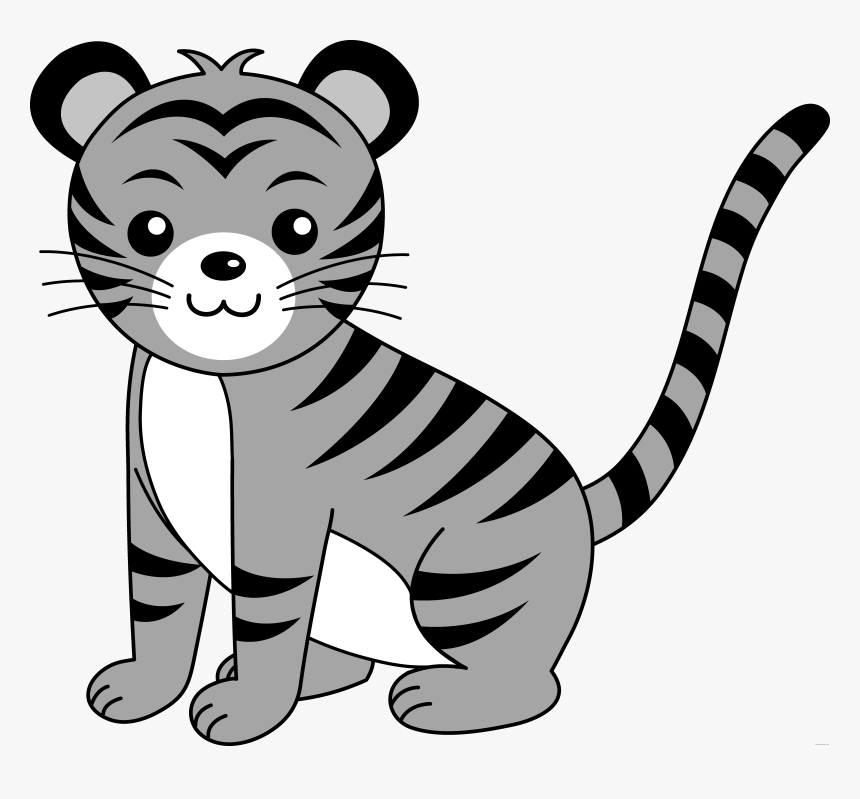 Baby Animal Clipart Black And White - Cute Tiger Drawing Easy, HD Png Download, Free Download