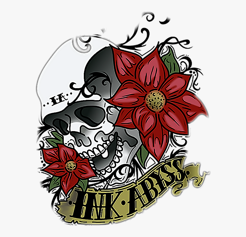 #skull #ink #flower #floral #red #spiral #tattoo #skin - Tattoo Png Chest Colorful, Transparent Png, Free Download