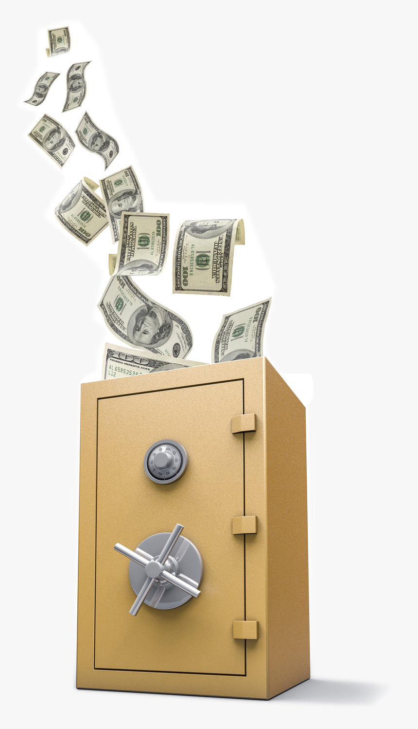 Gold Safe With Money Web - Piggy Bank With Money Falling, HD Png Download, Free Download