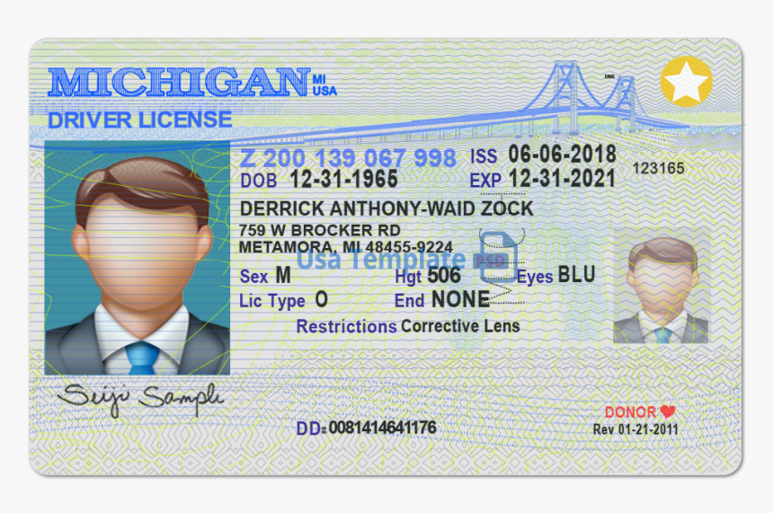 Michigan Driver License Template - Michigan Enhanced Drivers License, HD Png Download, Free Download