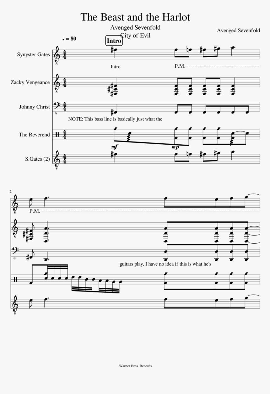 Beast And The Harlot Slide, Image - White Stripes The Nurse Marimba Notes, HD Png Download, Free Download