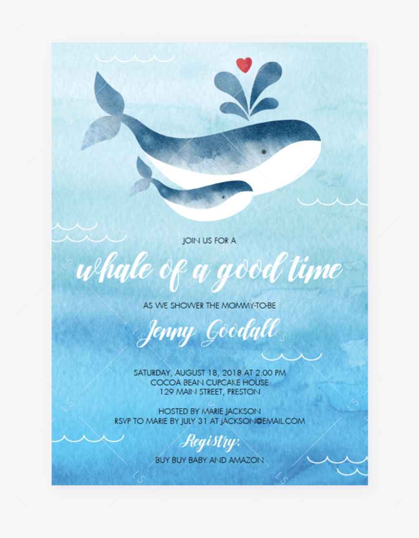 Whale Baby Shower Invitation Template By Littlesizzle, HD Png Download, Free Download