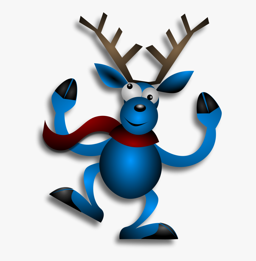 Antlers Free Dancing Reindeer - Blue Christmas Reindeer Cartoon, HD Png Download, Free Download