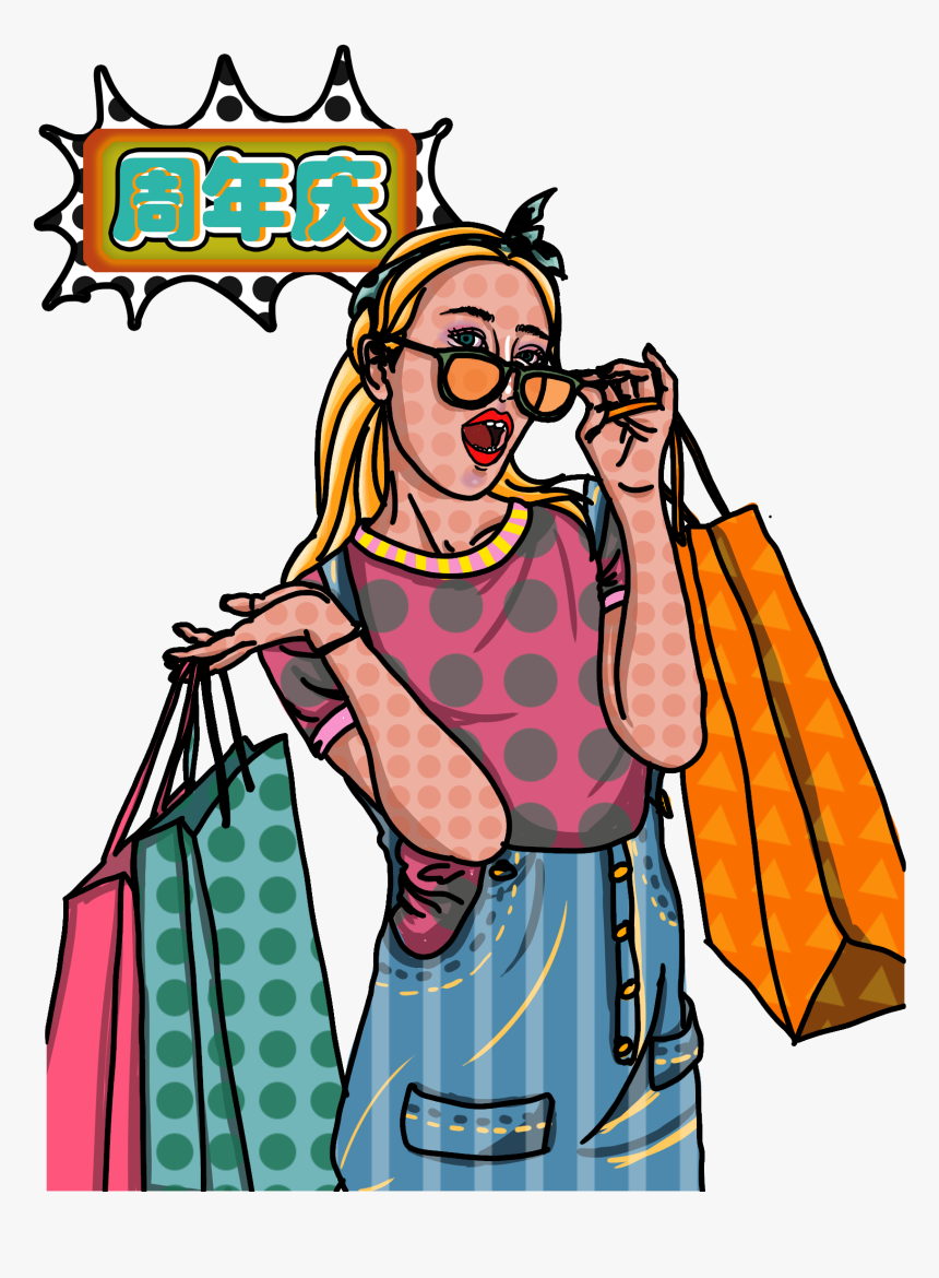 Transparent Girl With Shopping Bags Clipart - Girls Cartoons Do Shopping, HD Png Download, Free Download