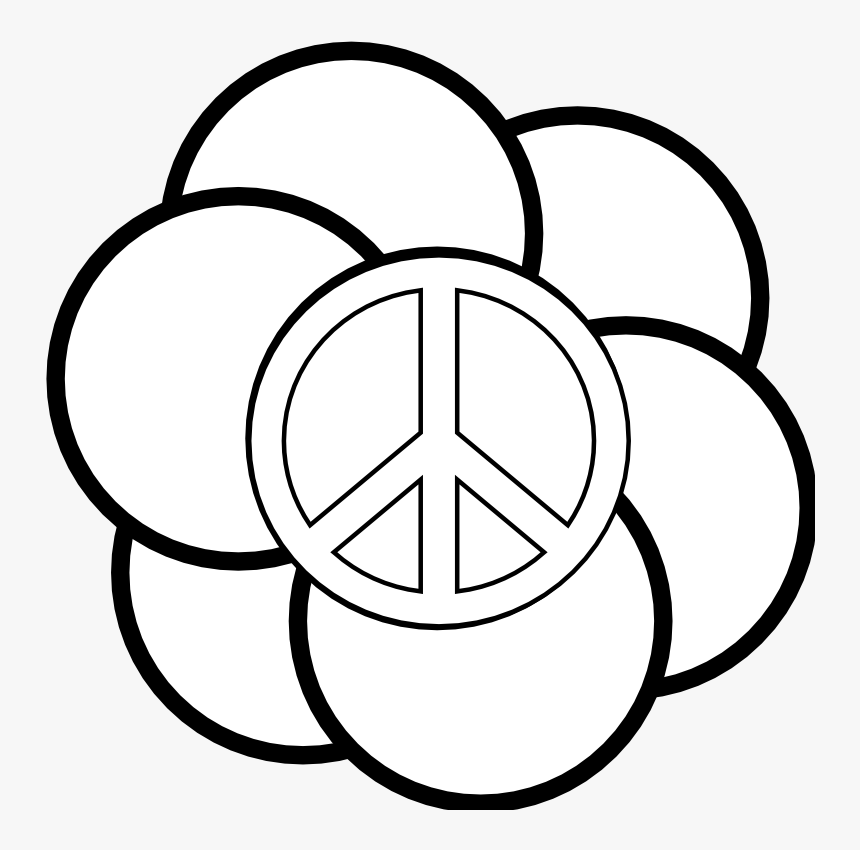 Peace Symbol Peace Sign Flower 121 Black White- - Peace Symbols, HD Png Download, Free Download