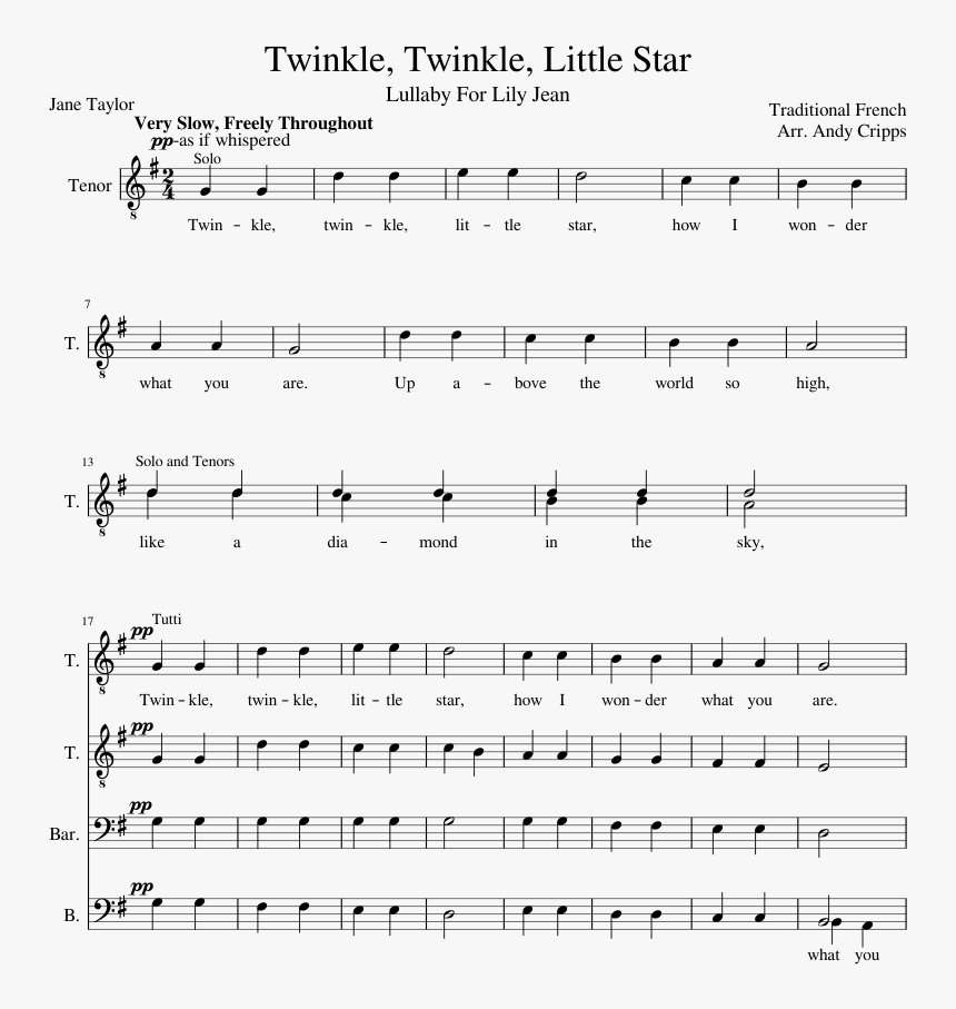 Twinkle Twinkle Little Star Choir Sheet Music, HD Png Download, Free Download