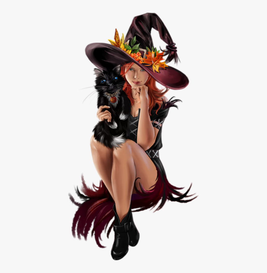 Sexy Witch Png -halloween Witches, 3d Girl, Illustration - Sexy Witch And A Cat, Transparent Png, Free Download