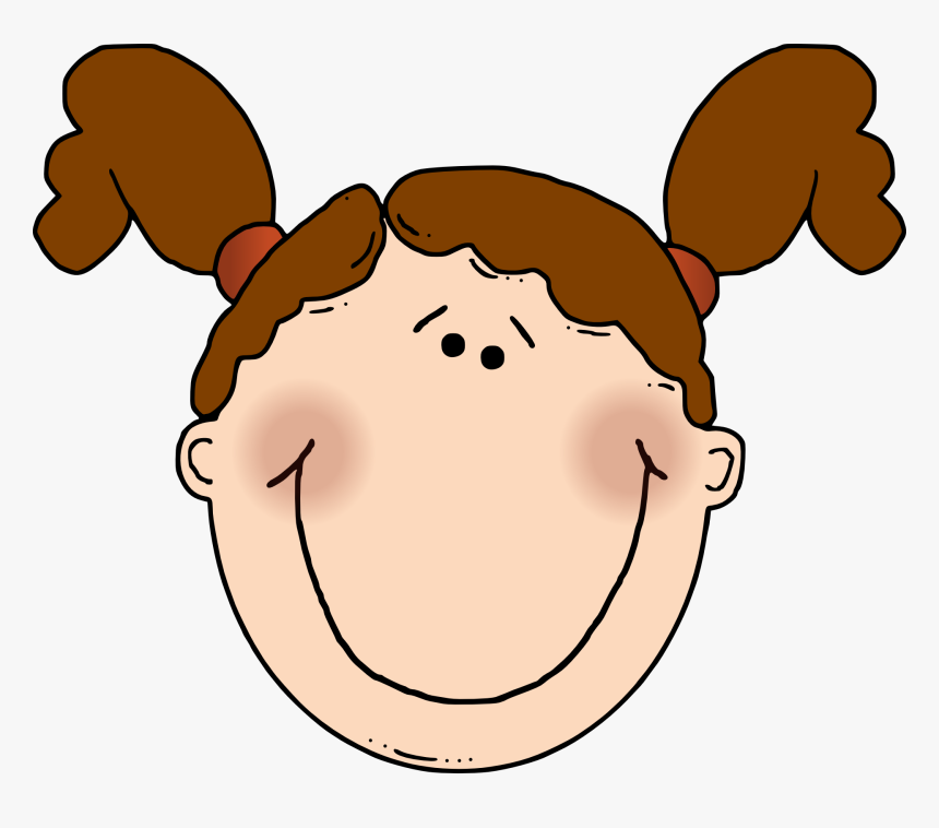 Girl Brown Hair Pigtails Female Caucasian Happy - Cartoon Girl Face Png, Transparent Png, Free Download