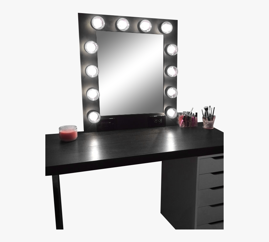 The Hollywood Vanity Makeup Mirror- Matte Black Customvanity - Black Vanity With Mirror And Lights, HD Png Download, Free Download