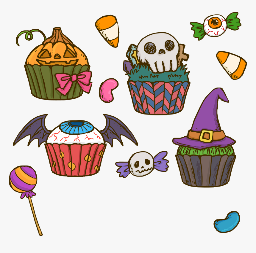 Halloween Cupcake Vector Hand Drawn, HD Png Download, Free Download