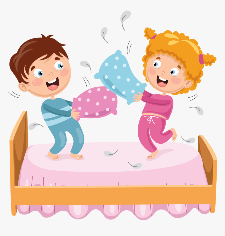Cute Pillow Fight Illustration, HD Png Download, Free Download