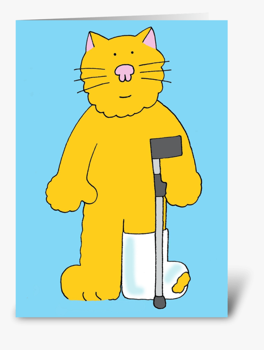 Get Well Broken Leg Cat With Crutch Card Greeting Card - Card For Broken Ankle, HD Png Download, Free Download