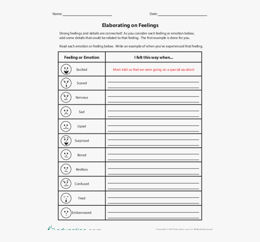 Elaborating On My Feelings - Feelings Worksheets For 3rd Grade, HD Png Download, Free Download