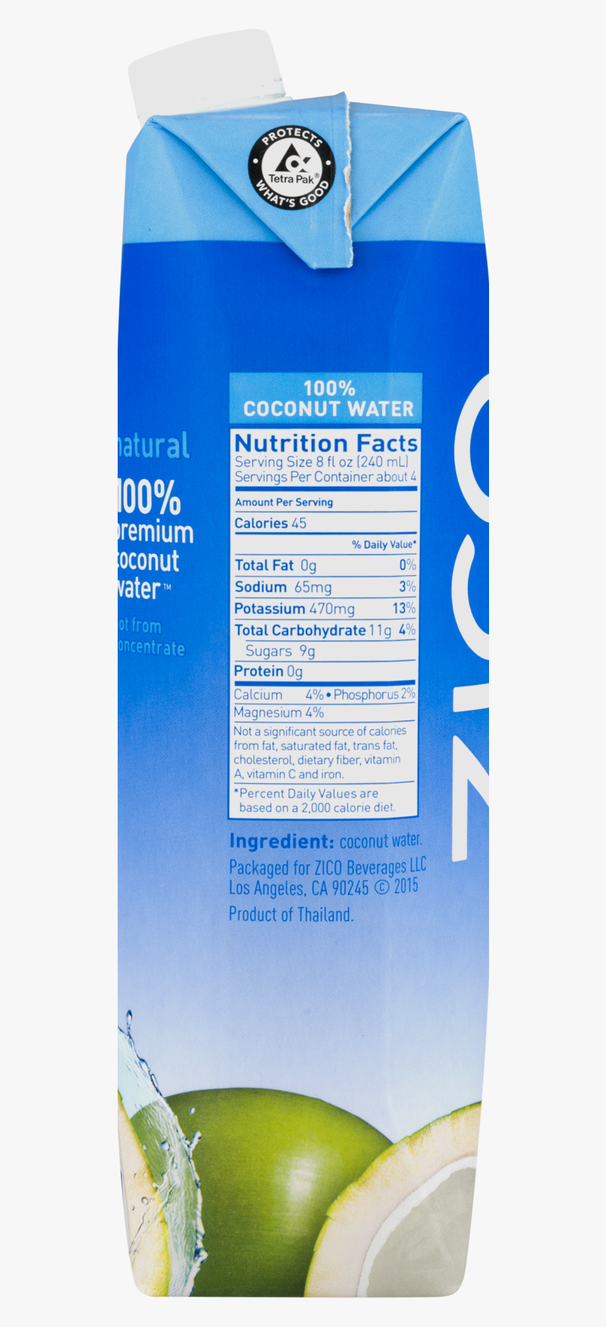 Zico Coconut Water Nutrition Label, HD Png Download, Free Download
