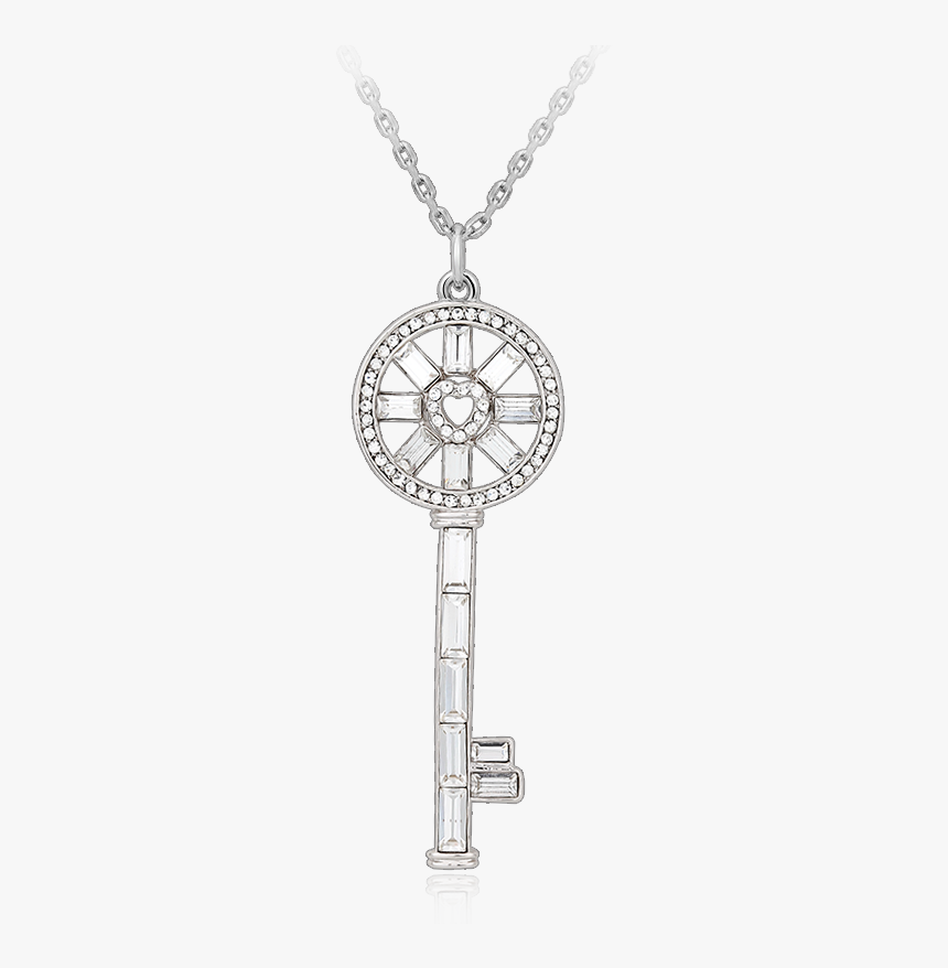 Swarovsky Rhodium And Crystal Key Necklace - Locket, HD Png Download, Free Download
