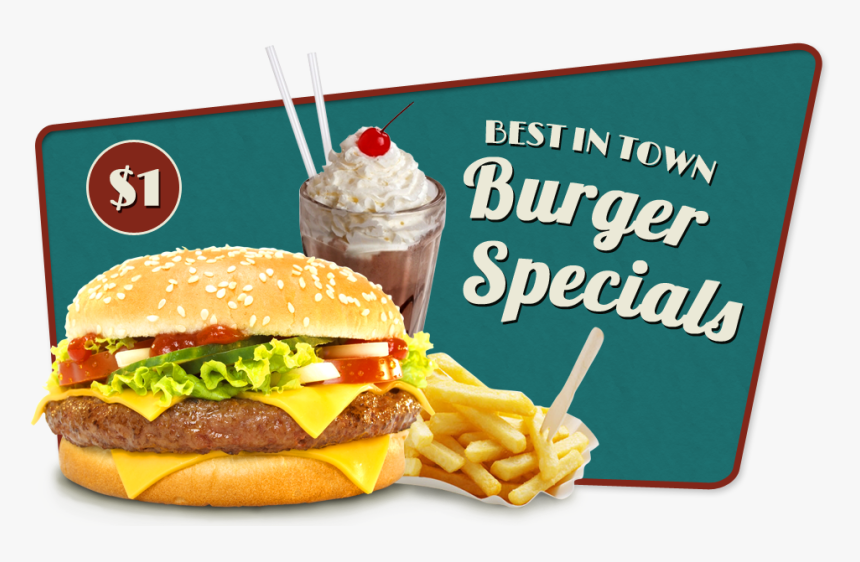 Diner Png -best Cheesy Tasty Burgers Restaurant - Burger And Fries 1950s, Transparent Png, Free Download