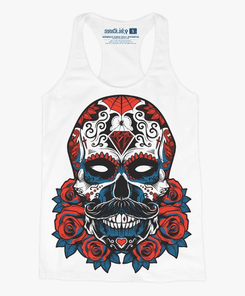 Debonair Sugar Skull Patriotic Racerback Tank By Seventh - Sugar Skull Designs, HD Png Download, Free Download