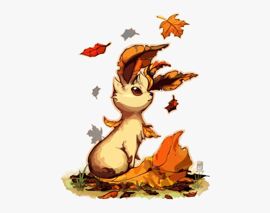 Pokemon Fall Nintendo Leaves Eevee Leafeon Eeveelutions - Pokemon Leafeon Art, HD Png Download, Free Download