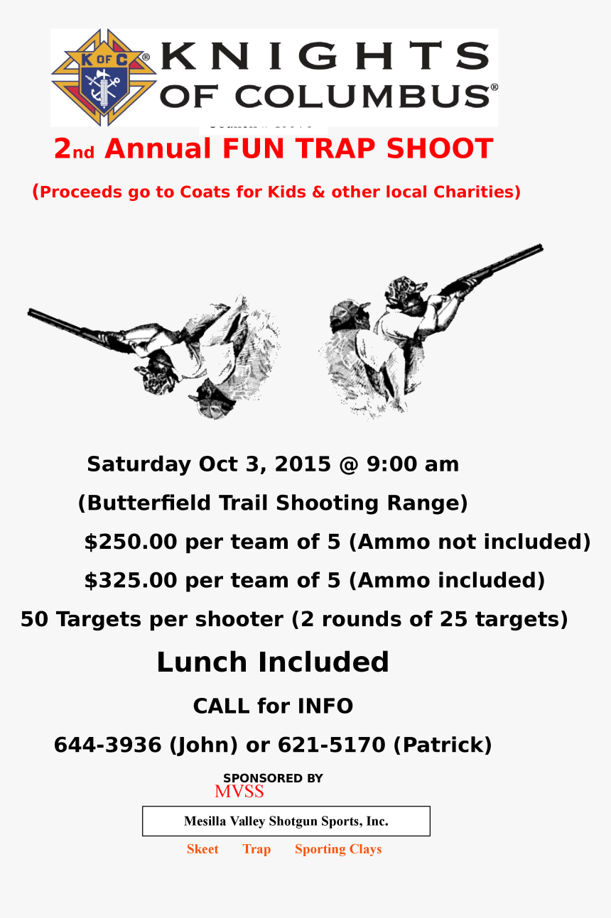 Flyer K Of C Trap Shoot, HD Png Download, Free Download