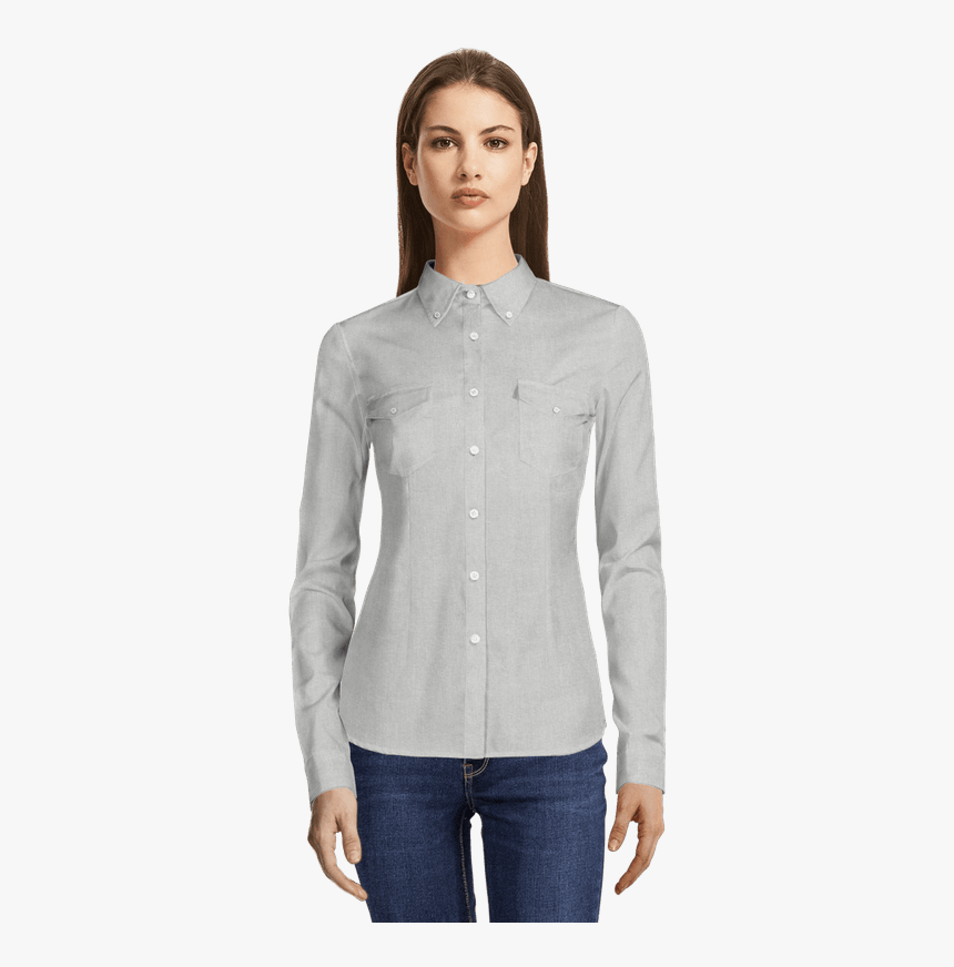 Light Grey Button Down Oxford Shirt With Pockets-view - Camicia Rosa Da Donna, HD Png Download, Free Download