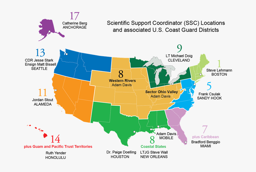 Us Coast Guard Map In Texas - Uscg District Map, HD Png Download, Free Download