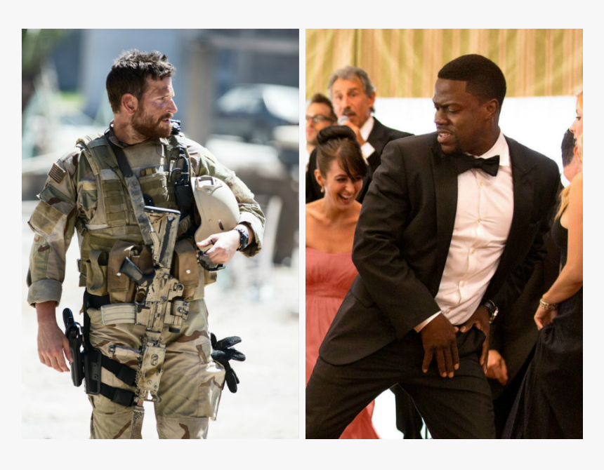 Bradley Cooper In American Sniper And Kevin Hart In - American Sniper Bradley Cooper Movies, HD Png Download, Free Download