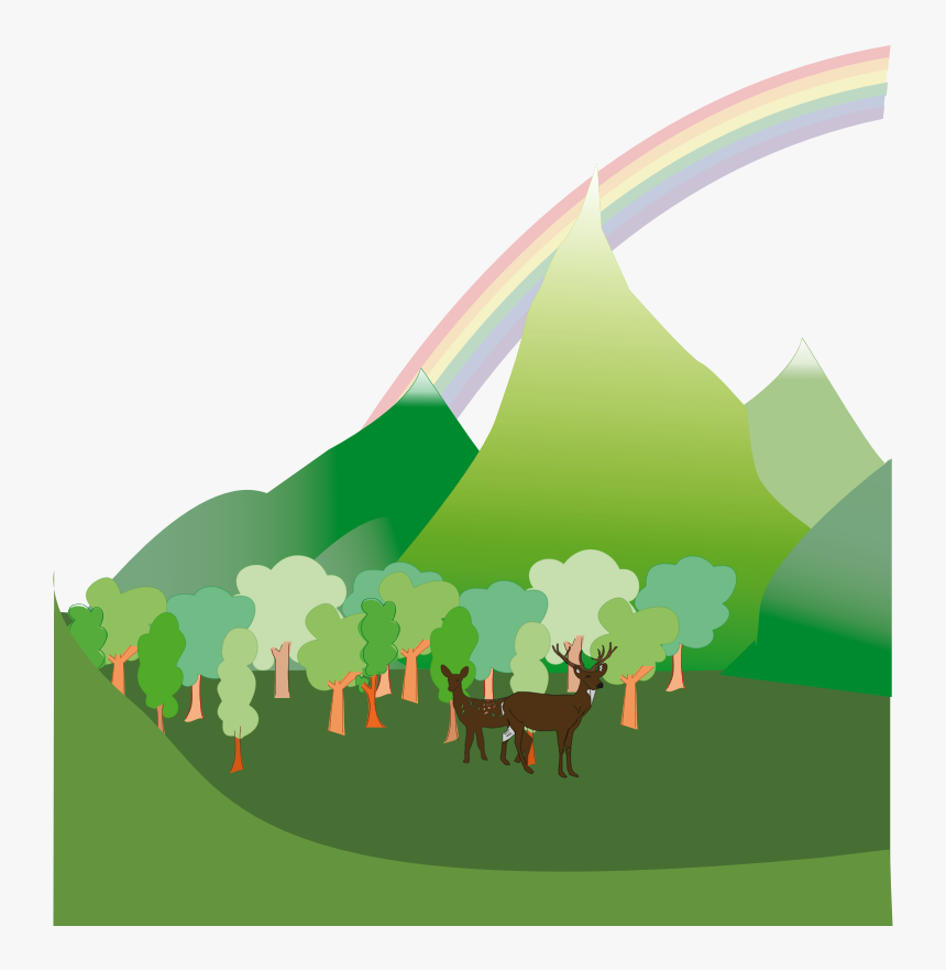 Green Mountain Clipart - رسم منظر طبيعي مع قوس قزح, HD Png Download, Free Download