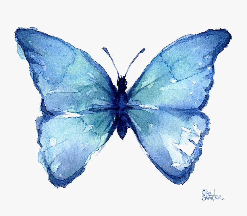 Blue Butterfly Png Free Download - Watercolor Painting Easy Butterfly, Transparent Png, Free Download