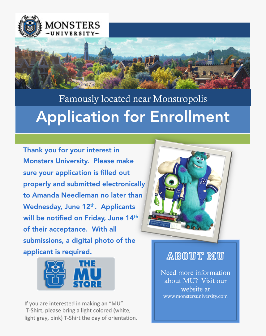 Monsters University College Application, HD Png Download, Free Download
