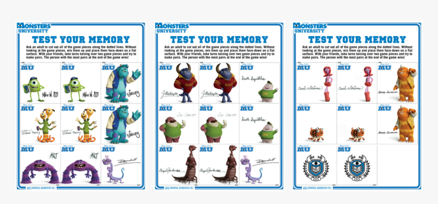 Monsters University Printable Memory Game - Monsters University, HD Png Download, Free Download