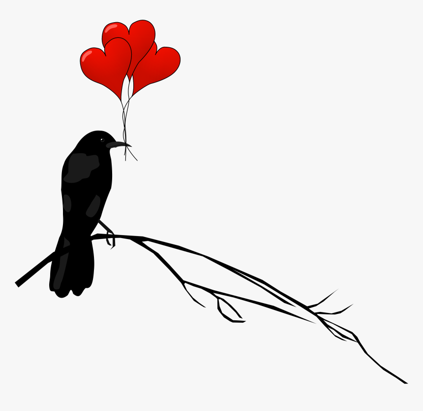 Raven And Balloons Clip Arts - Bird Holding A Heart Balloon, HD Png Download, Free Download