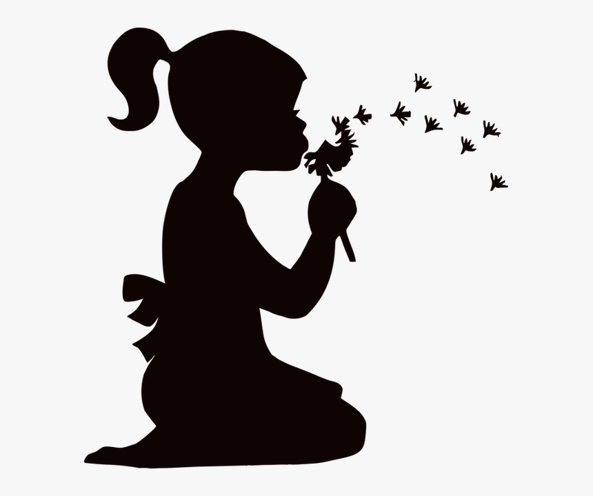 Blowing, Child, Dandelions, Dispersing, Female, Girl - Silhouette Of A Girl, HD Png Download, Free Download